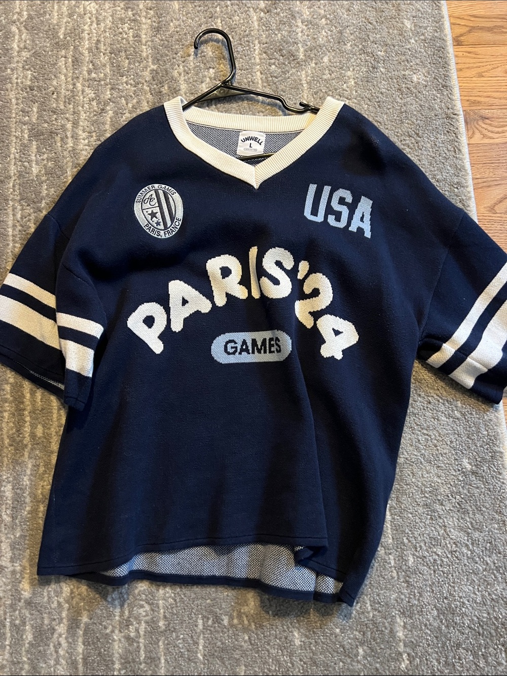 Alex Cooper Unwell Navy Paris '24 Games V‑Neck Knit Pullover